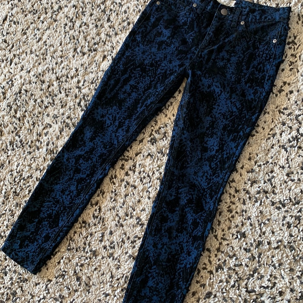 Free People Textured Pants Blue Black Boho Straight Leg Stretch Women’s Size 25 - Picture 4 of 12